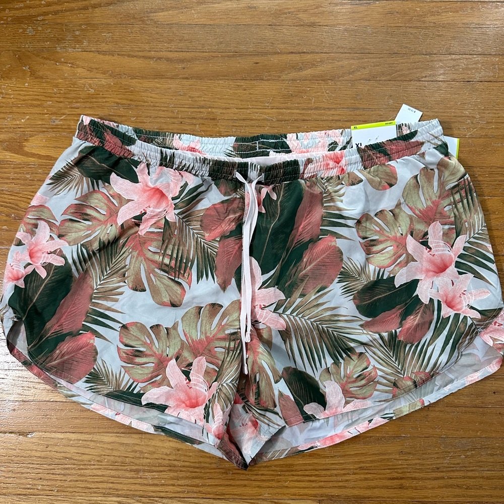 Old Navy Pink and Green Athletic Shorts with Tropical Flair